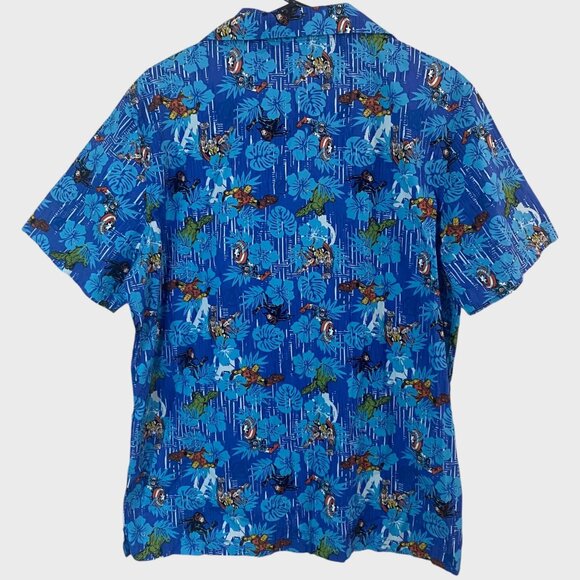Marvel Avengers Tropical Hawaiian Shirt Blue Men's Large Short-Sleeve Button-Up - Picture 4 of 11